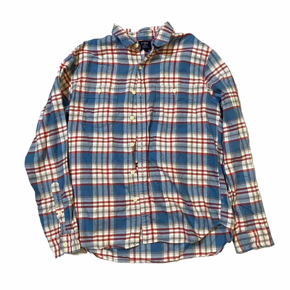 J. Crew Women’s Blue Large Multicolor Plaid Button Collared Flannel Shir… - Picture 1 of 5